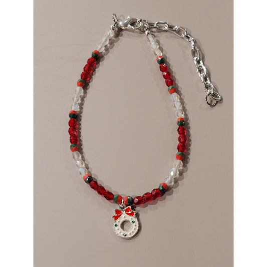 X Christmas Wreath Anklet with Extension Chain
