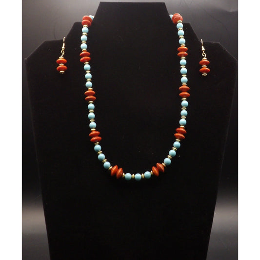 JS26   Turquoise Blue Glass w/Coral Chips