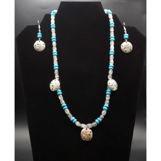 JS8 Blue Turquoise Glass Beads with Crackled beads and Sand Dollars