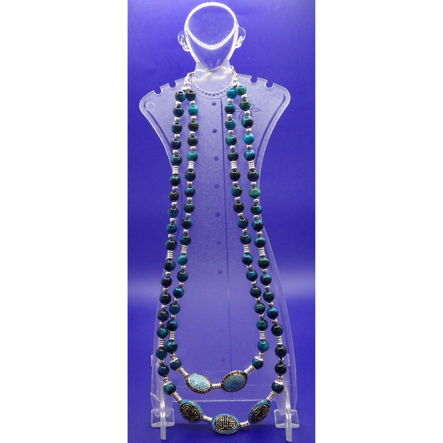 N22 Lake Blue Tiger Eyes - Dual Strand - 22" Strand Necklace