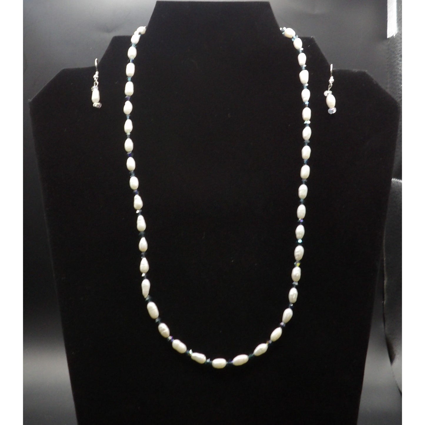 Pearls w/ blue crystal beads and matching earrings