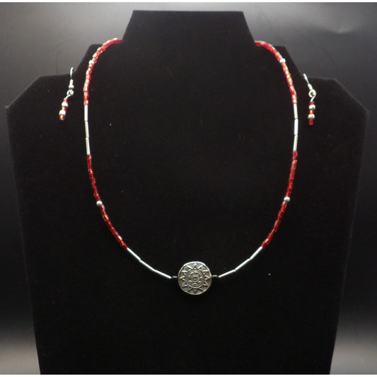 JS20  Red Crystal & Liquid Silver - Sunburst Medallion