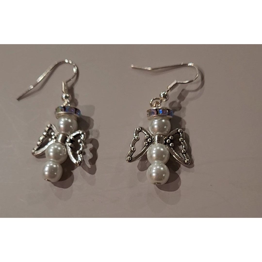 X Christmas Angel Pearl Earrings - iridescent halo