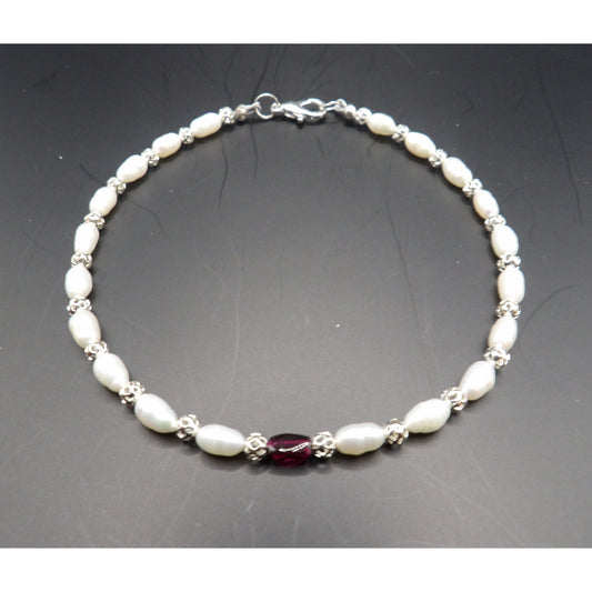 Fresh Water Pearl with Garnet Stone Anklet