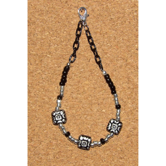 Black and Silver Sq Beads Anklet