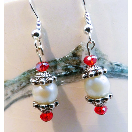 E22 - Pearls with Red Crystals Earrings