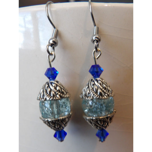 E18 - Blue Crackle Crystals Earrings