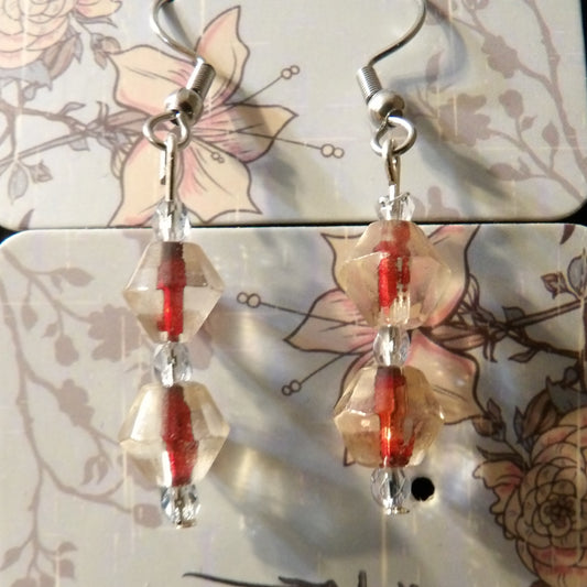 E1 - Crystal Clear with Red beads - Earrings