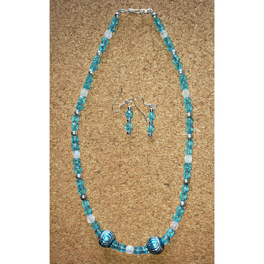 Blue Aluminum Beads with Crystals and Silver Set