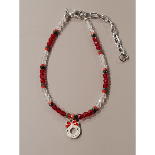 Christmas Wreath Anklet with Extension Chain