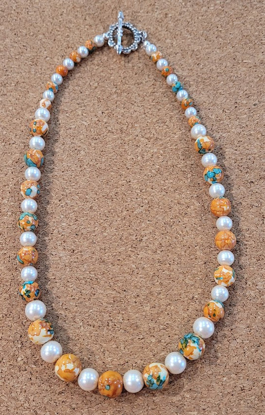 N30  -  Calico Terra Jasper with Glass Pearls