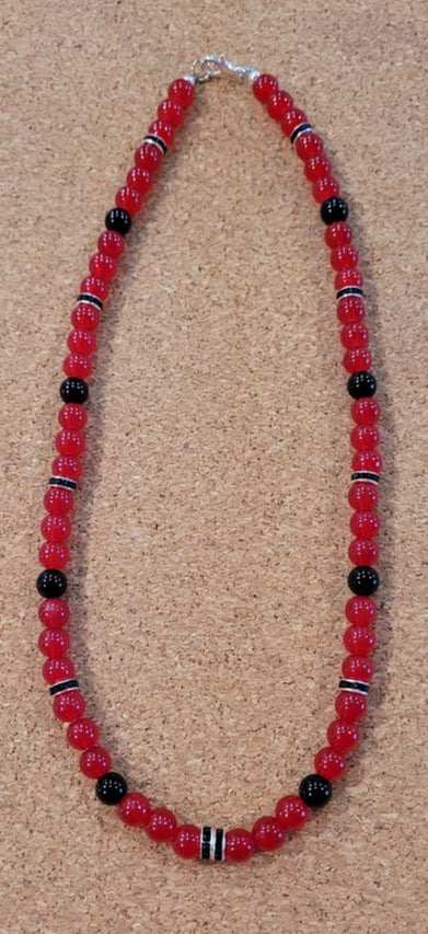 N32 -  Red Glass Beads with Black Onxy Stones