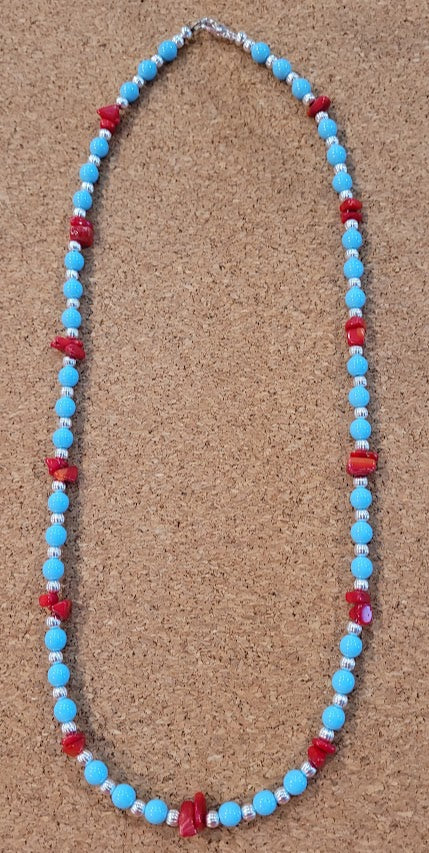 N31  -  Turquoise Blue Glass Beads with Coral Chips`