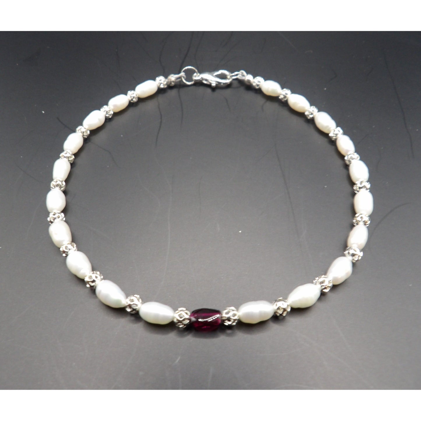 A13  Pearl (Fresh Water) with Garnet Stone Anklet