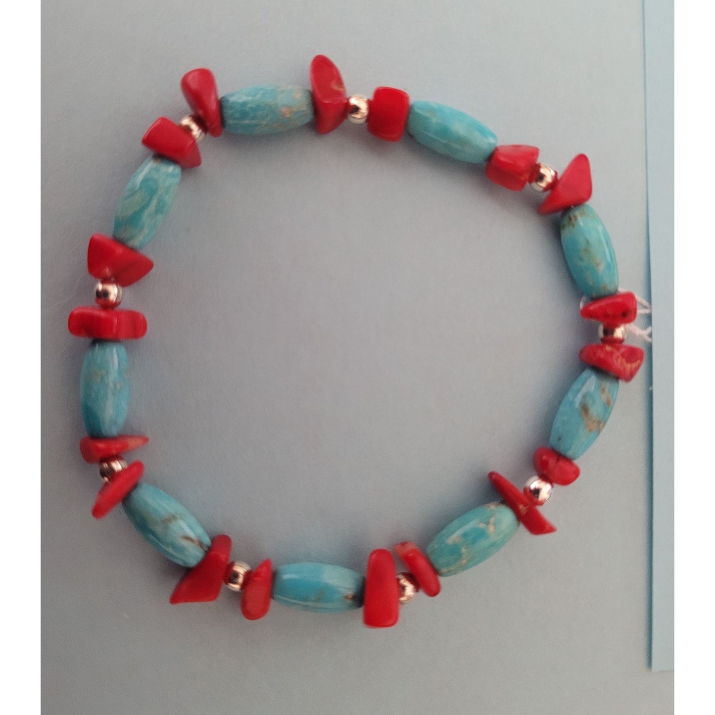 B14 Blue "turquoise" Beads with Coral Chips