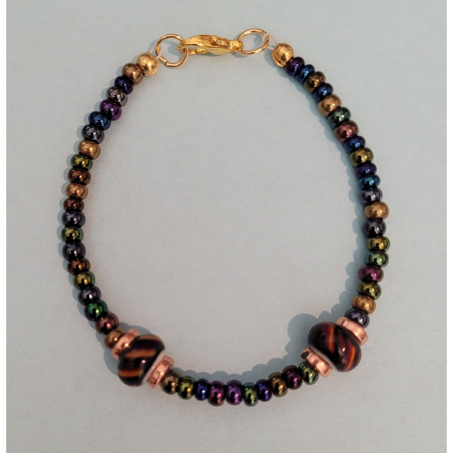 B4 Glass Rondells with Brass Spacers Multi-Colored