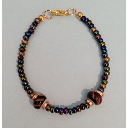 B4 Glass Rondells with Brass Spacers Multi-Colored