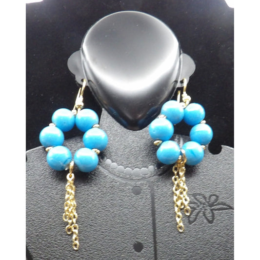 E20 - Blue "Turquoise" Glass Beads with chain Earrings