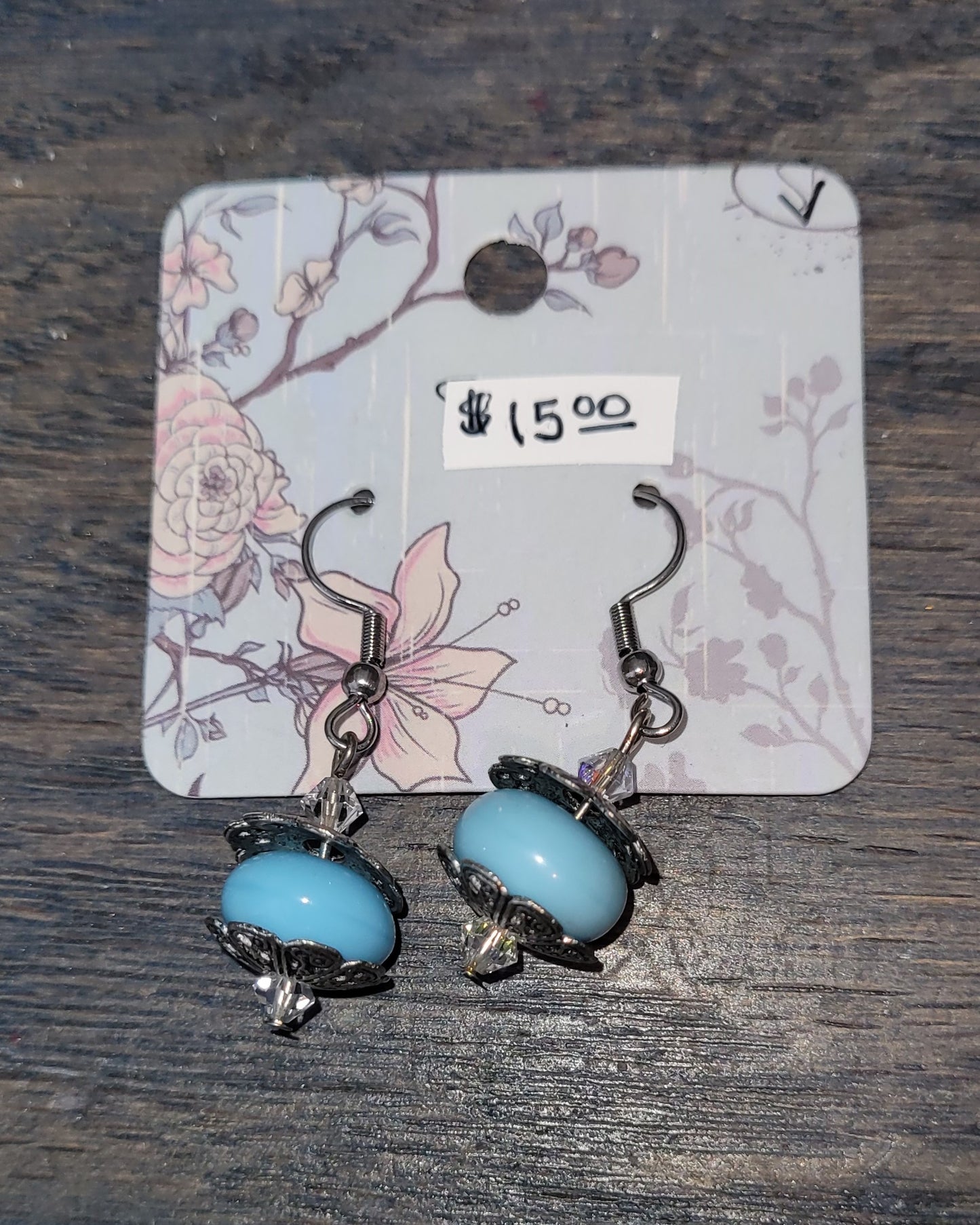 E2 - Blue "Turquoise" Glass Beads with Clear Crystals
