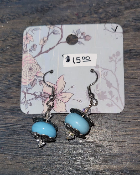 E2 - Blue "Turquoise" Glass Beads with Clear Crystals