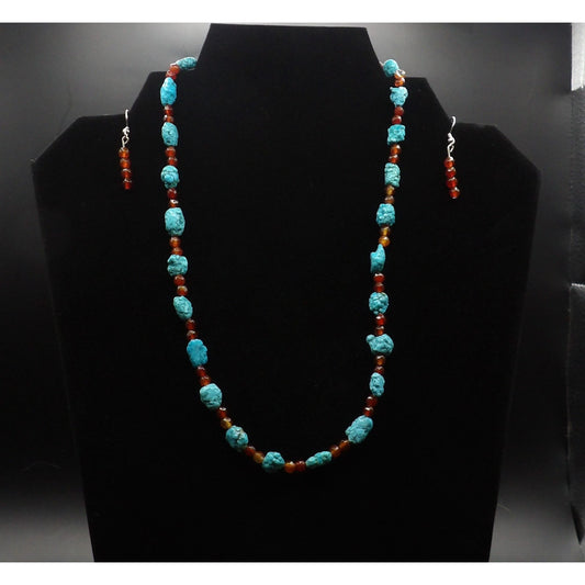 JS16 Rough Cut Turquoise w/Carnelian w/ Earrings