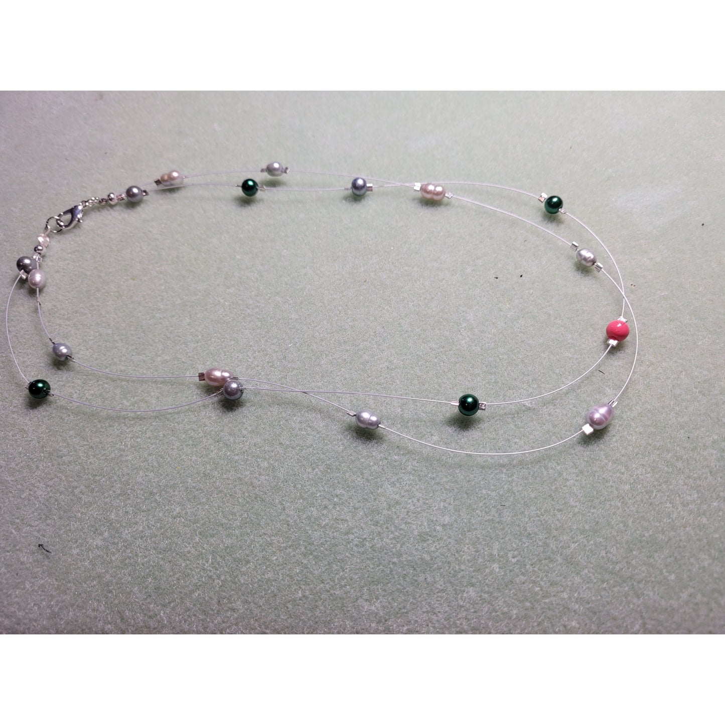 N26  Floating Necklace - Pearls and Glass Beads - 2 Strand