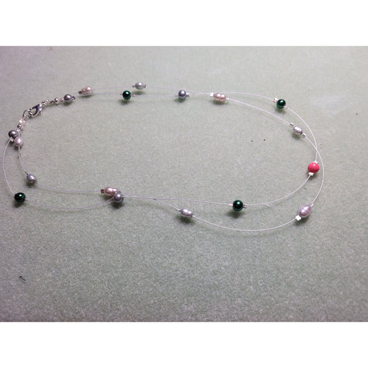 N26  Floating Necklace - Pearls and Glass Beads - 2 Strand