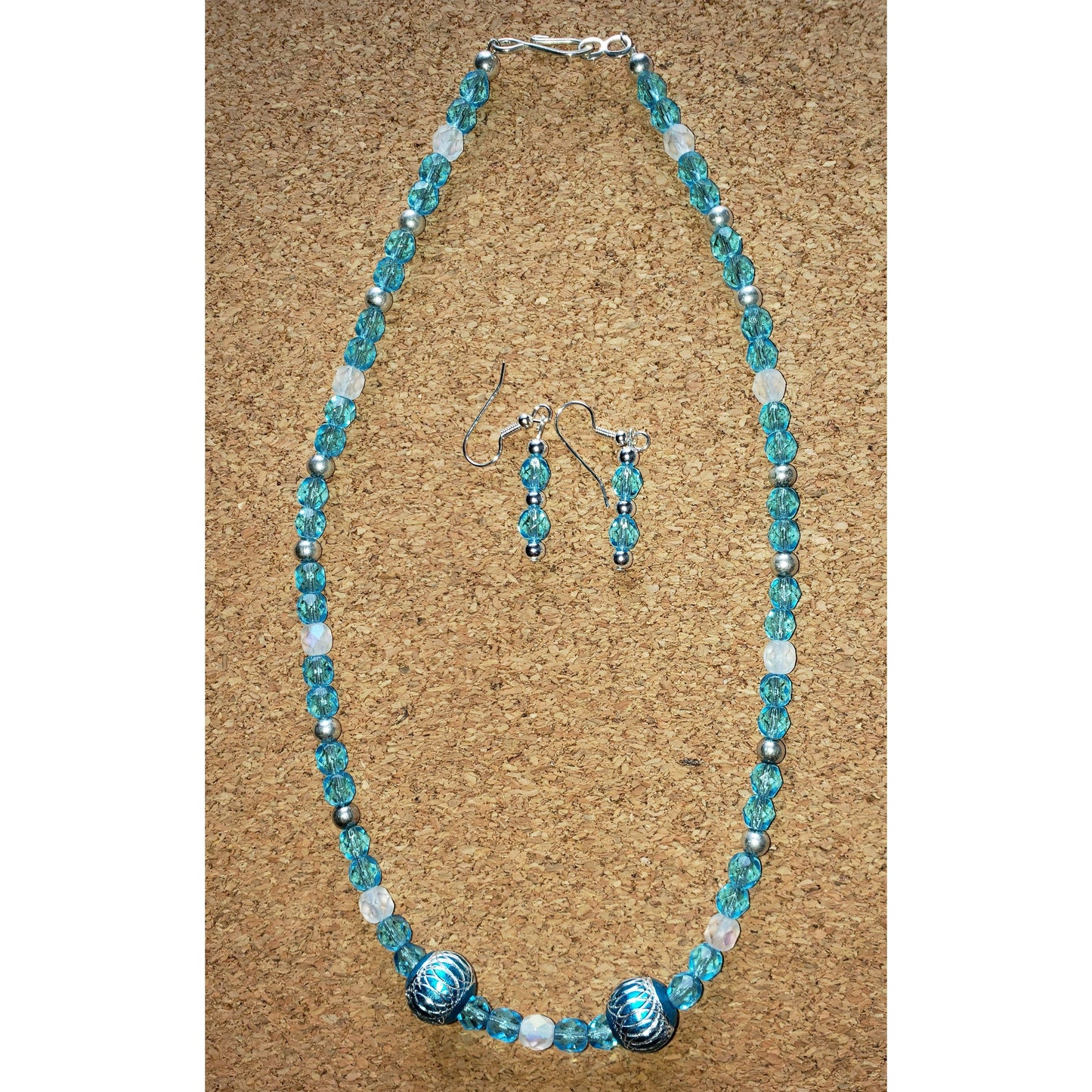 JS6 - Blue Aluminum Beads with Crystals and Silver Set