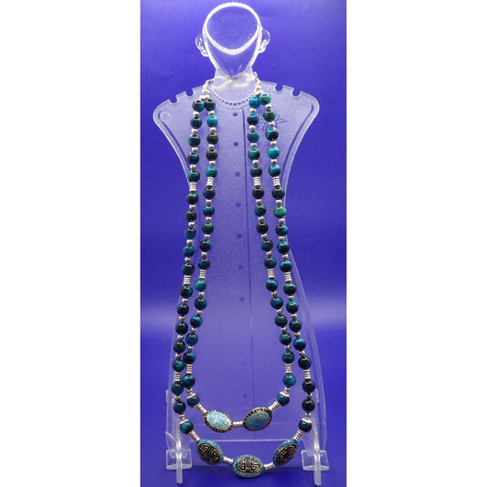 N22 Lake Blue Tiger Eyes - Dual Strand - 22" Strand Necklace