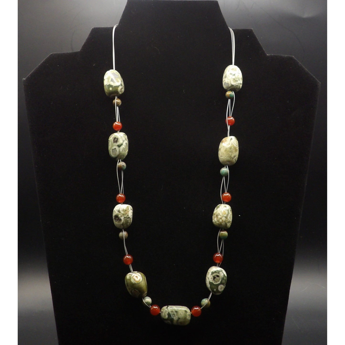 N25 Rhyolite Stones with Carnelian and Turquoise Stones - Floating Necklace