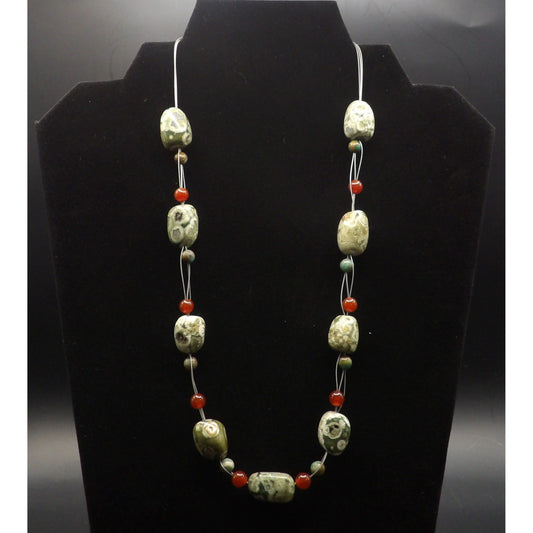 N25 Rhyolite Stones with Carnelian and Turquoise Stones - Floating Necklace