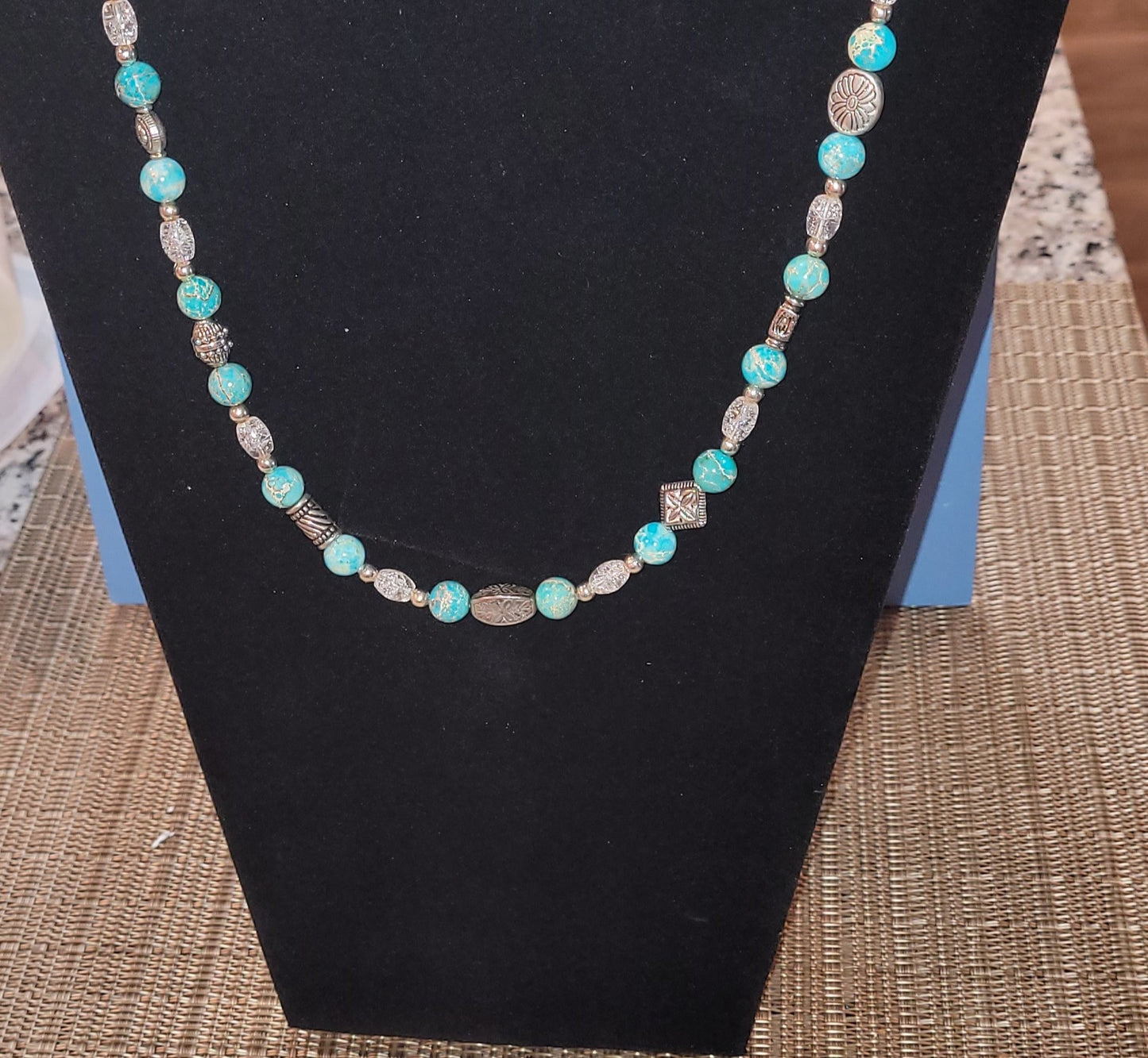 N2 Aqua Terra Jasper with crackled beads & Metal Spacers