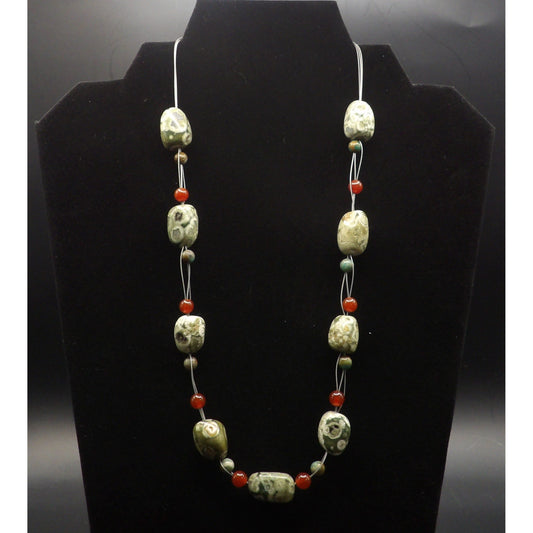 Rhyolite Stones with Carnelian and Turquoise Stones - Floating Necklace