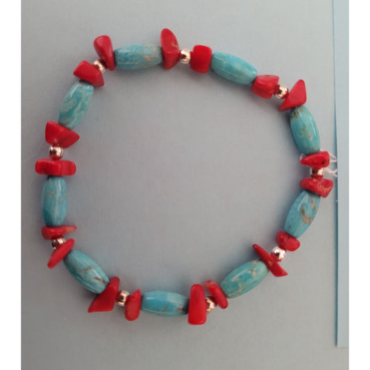 Blue "turquoise" Beads with Coral Chips